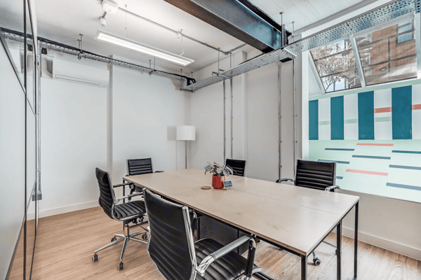 One of the two meeting rooms at Power Road Studios, both bookable by the hour.